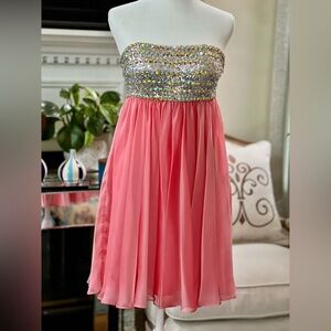 La Femme Sparkling Silver and Pink Dress